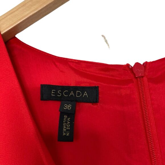 Escada Womens V Neck Short Sleeves Crepe Midi Fit & Flare Dress Red Size EU 36 - Picture 8 of 9